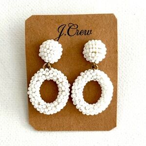 J. Crew White Mini Beaded Drop-Hoop Earrings
